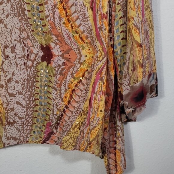 Vintage Women Sheer Floral Tunic Top Size 2X Boho Fairy Kimono VNeck Ethereal - Picture 3 of 12